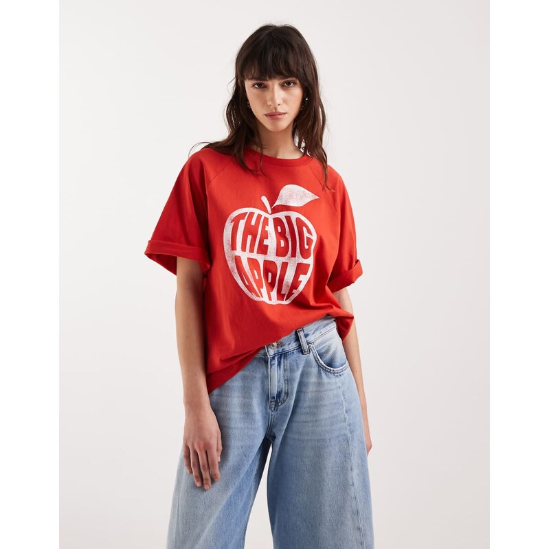 ASOS DESIGN short sleeve oversized t shirt with big apple
