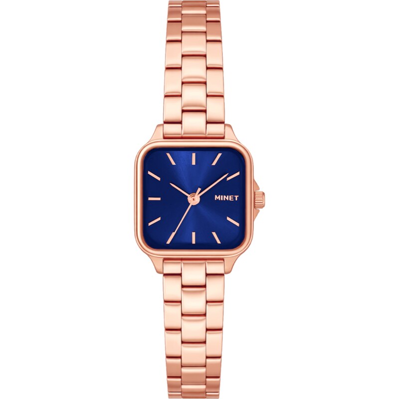 MINET Rose gold-modré dámské hodinky GRACE s ocelovým řemínkem
