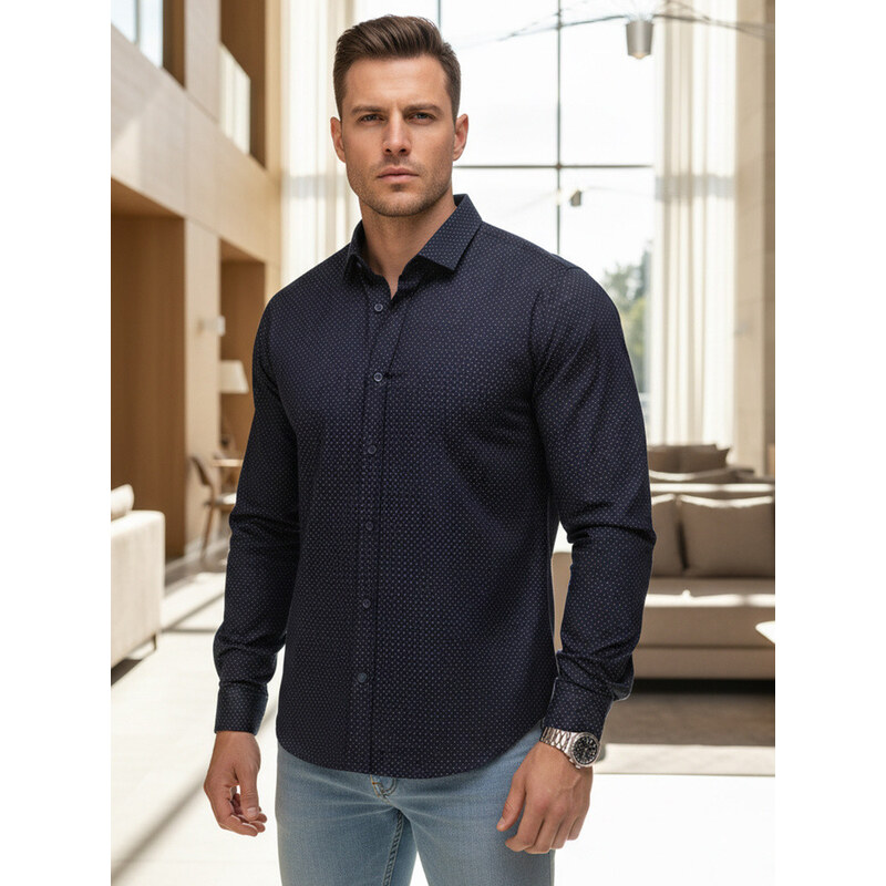 Pánská tmavě modrá vzorovaná košile slim fit FashionStreet