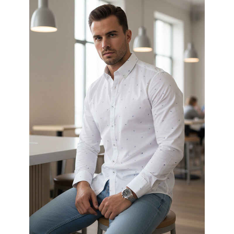 Pánská bílá vzorovaná košile slim fit FashionStreet DX2698