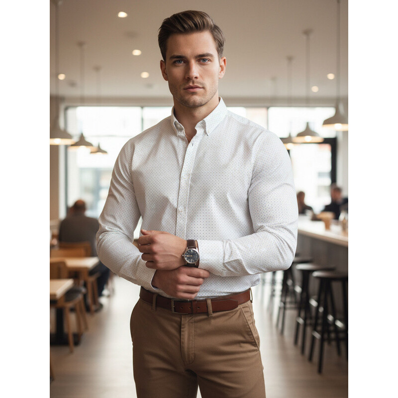 Pánská bílá vzorovaná košile slim fit FashionStreet DX2694