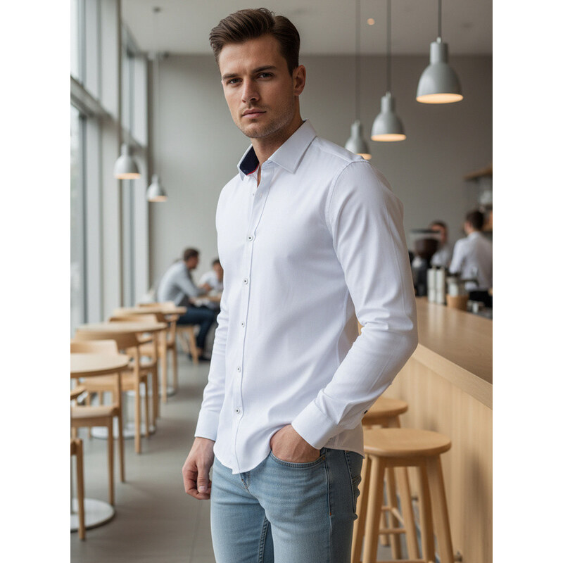 Pánská elegantní hladká bílá košile SLIM FIT FashionStreet