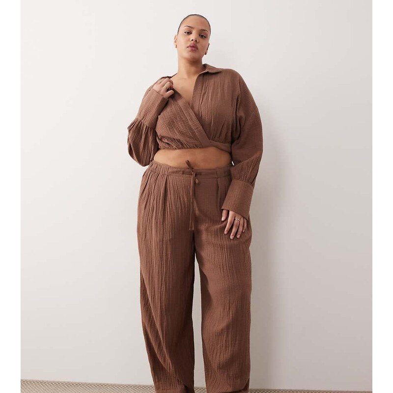 ASOS Curve ASOS DESIGN Curve Callie cheesecloth beach balloon trouser 114746549