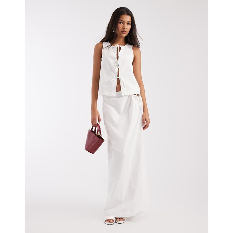 4th & Reckless cotton tie side detail beach maxi skirt co-ord in white 113623564