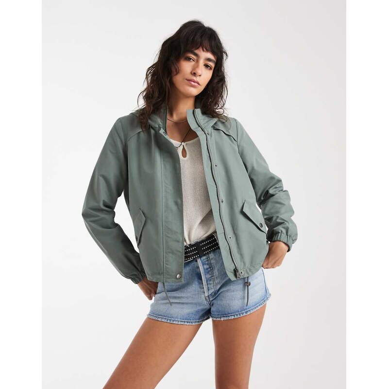 Vero Moda short festival rain coat with hood and drawstring hem