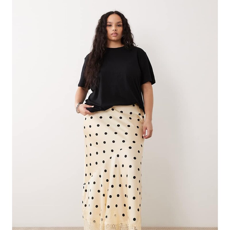 ASOS Curve ASOS DESIGN Curve lace hem fishtail maxi skirt in polka dot 115521348