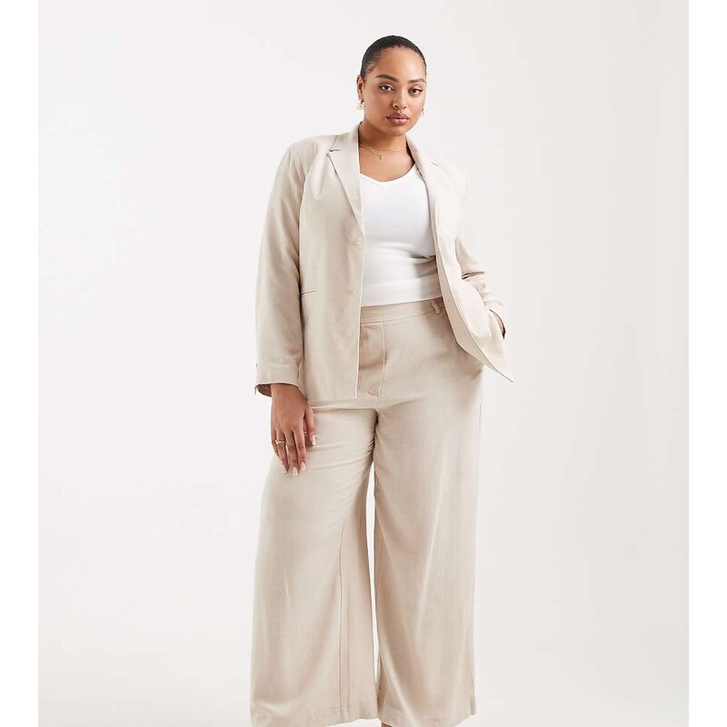 Pieces Plus Pieces Curve linen touch tailored blazer co-ord in