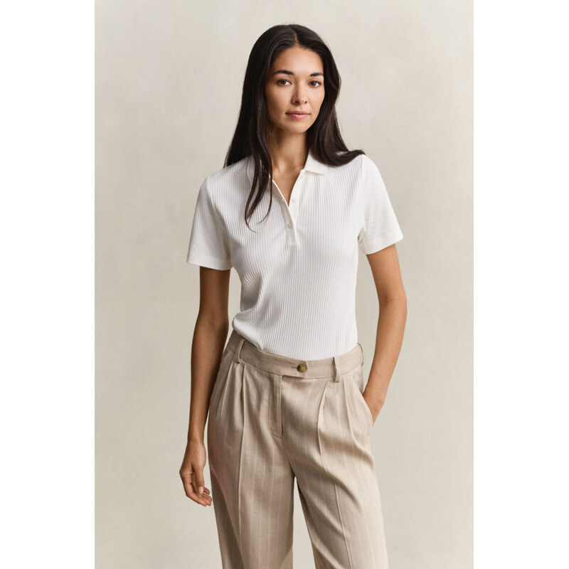 POLOKOŠILE GANT SLIM RIBBED SS POLO EGGSHELL