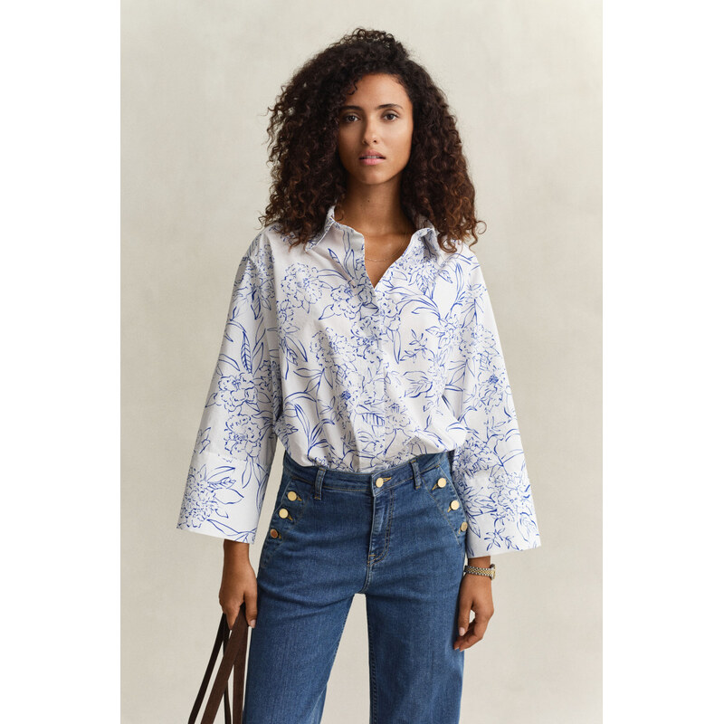 KOŠILE GANT REL FLORAL PRINT POPLIN SHIRT WHITE