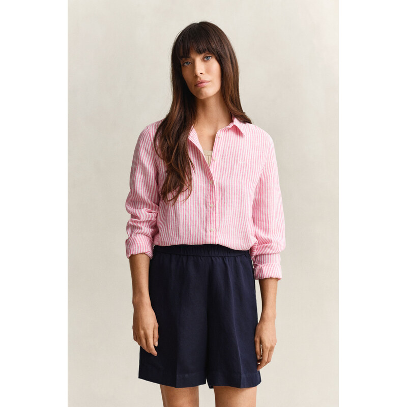 KOŠILE GANT REG STRIPED LINEN LS SHIRT BRIGHT FUSCHIA