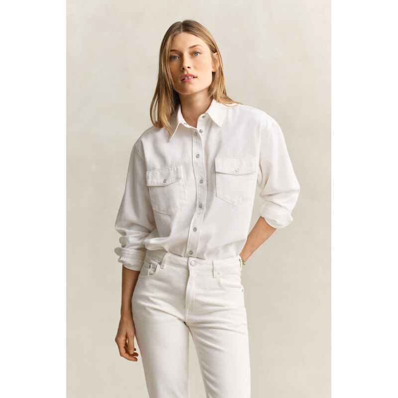 KOŠILE GANT REL POCKET DENIM LS SHIRT EGGSHELL