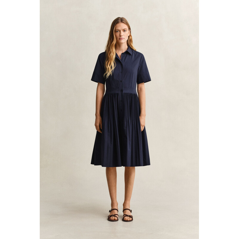 ŠATY GANT CTN PLEATED SS SHIRT DRESS EVENING BLUE