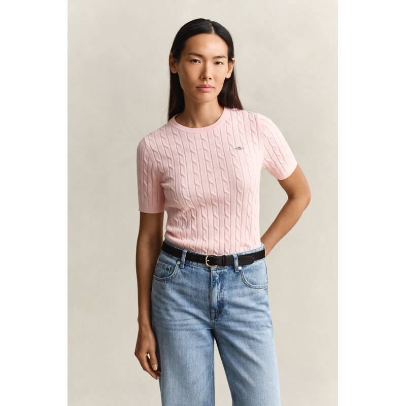 SVETR GANT STRETCH COTTON CABLE SS C-NECK APRICOT PINK 112683618