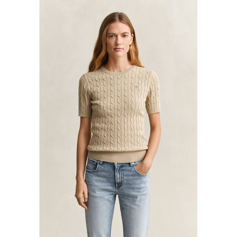 SVETR GANT STRETCH COTTON CABLE SS C-NECK OAT BEIGE 112683621