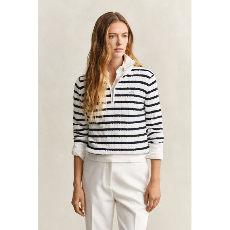 SVETR GANT STRETCH COTTON CABLE STRIPE HZ EGGSHELL 112683624