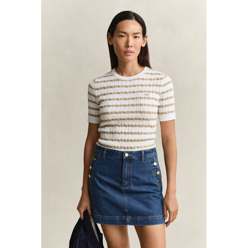 SVETR GANT STRETCH COTTON CABLE STRIPE SS OAT BEIGE 112683626
