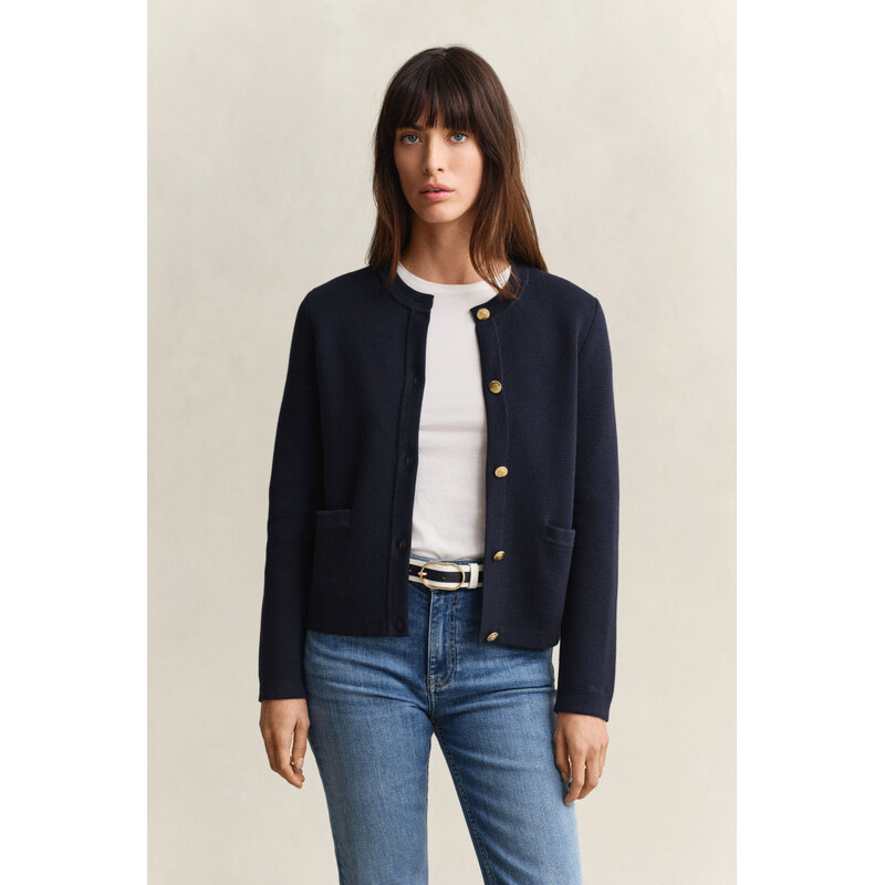 KARDIGÁN GANT COTTON KNIT JACKET EVENING BLUE 112683635