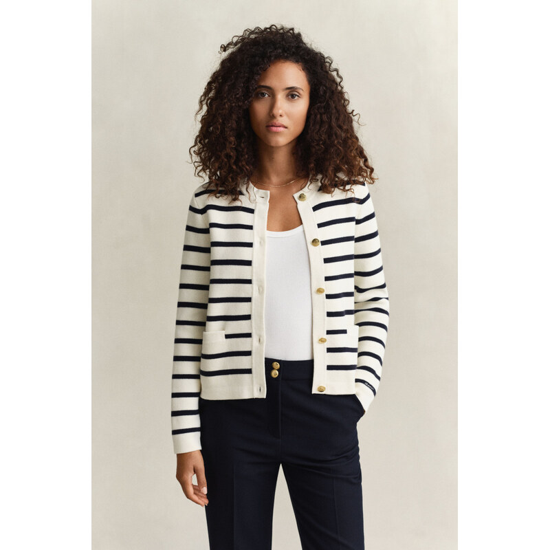 KARDIGÁN GANT COTTON KNIT JACKET CREAM 112683634