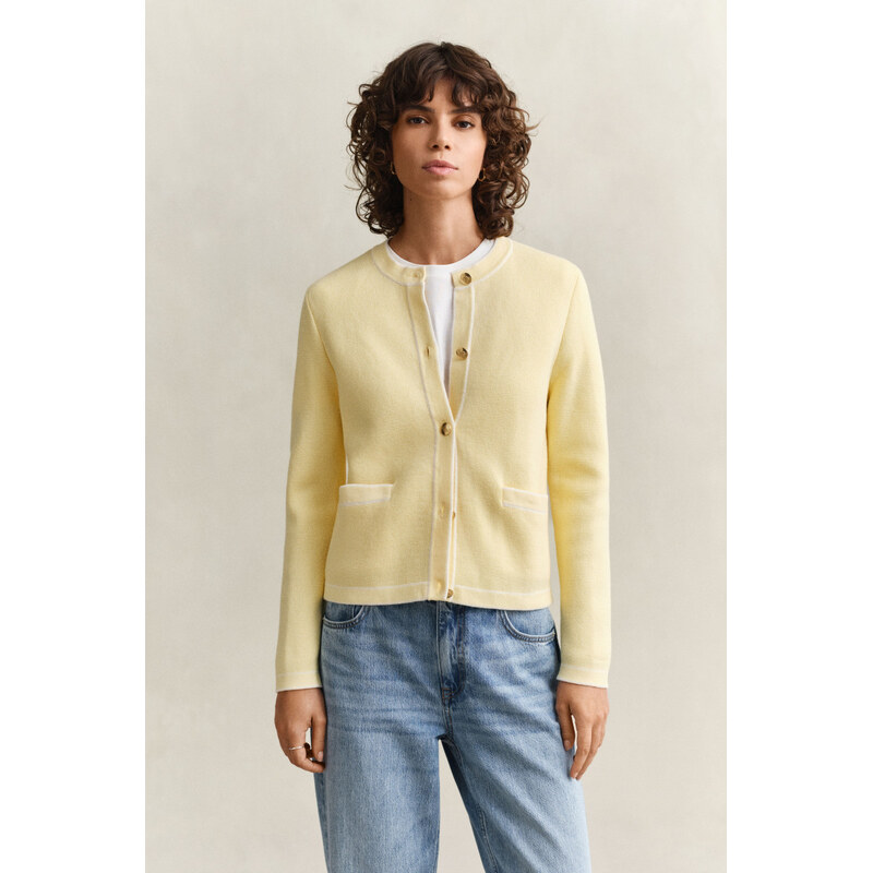 KARDIGÁN GANT COTTON KNIT JACKET VANILLA YELLOW 112683637