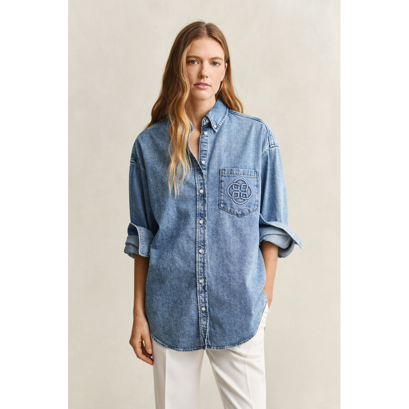 KOŠILE GANT OS DENIM EMBR POCKET BD SHIRT SEMI LIGHT BLUE WORN