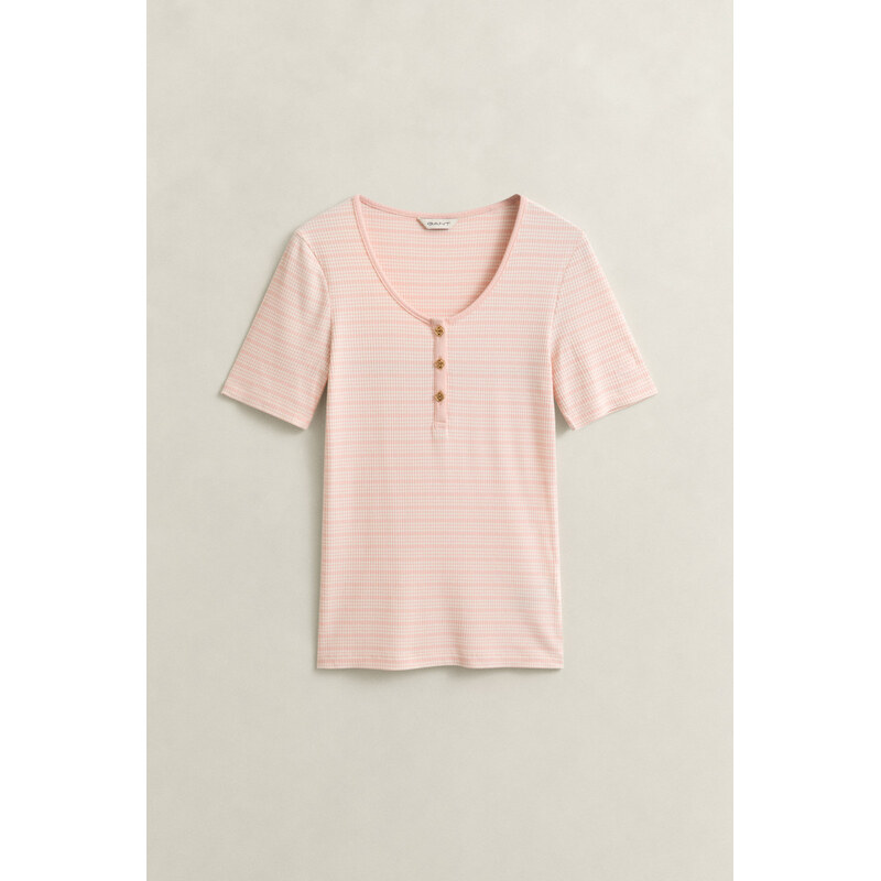 TRIČKO GANT SLIM RIBBED SS HENLEY TOP APRICOT PINK