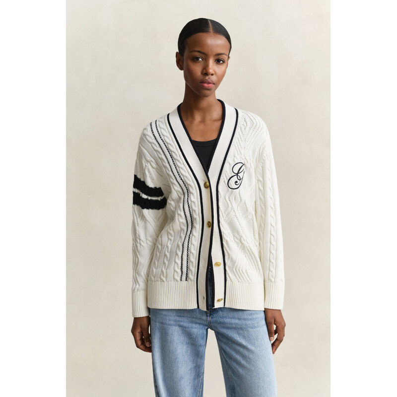 KARDIGÁN GANT VARSITY CABLE CARDIGAN EGGSHELL 112711223