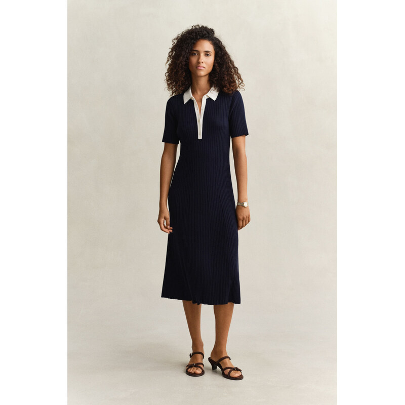ŠATY GANT RIB KNIT RUGGER DRESS EVENING BLUE