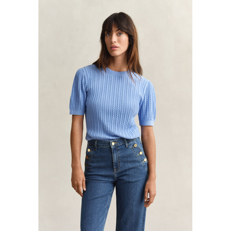SVETR GANT COTTON CABLE C-NECK SS PALACE BLUE 112711227