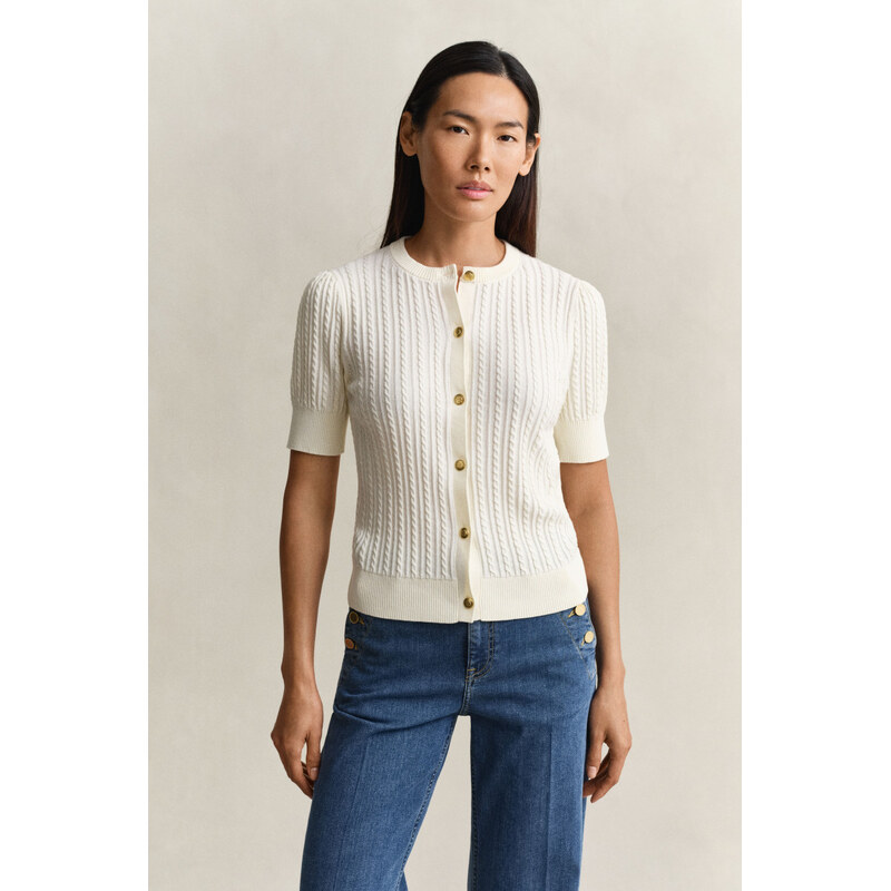 KARDIGÁN GANT COTTON CABLE SS CARDIGAN CREAM 112711224