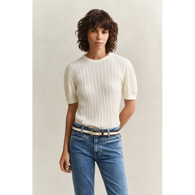 SVETR GANT COTTON CABLE C-NECK SS CREAM 112711226