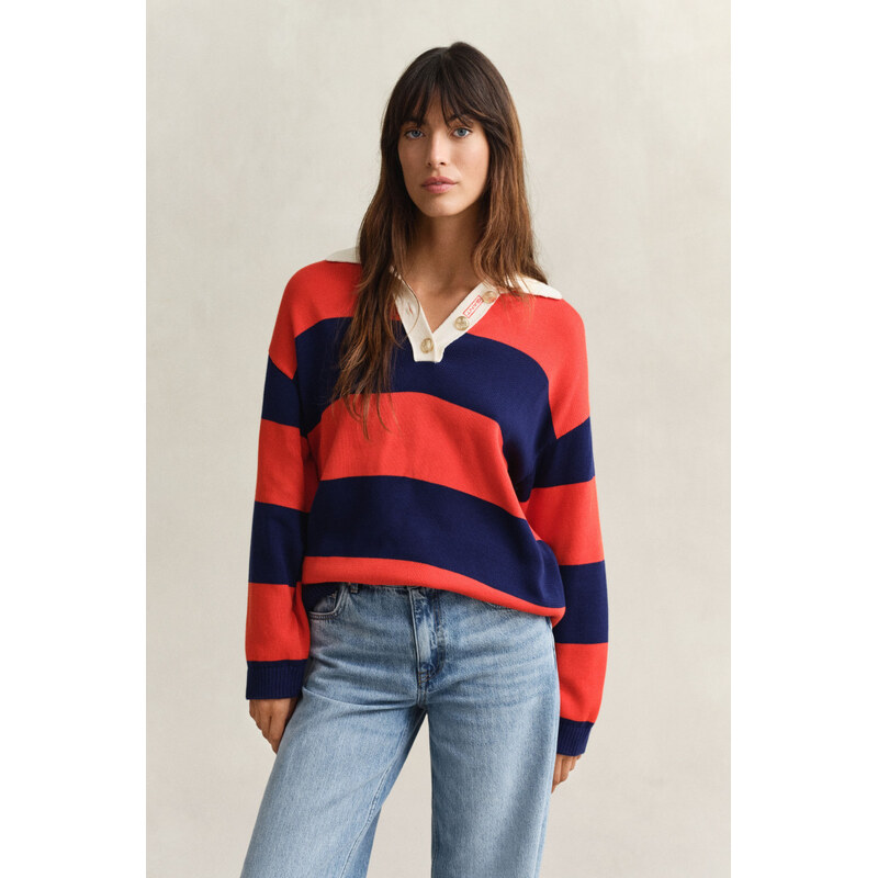 SVETR GANT STRIPED COTTON RUGGER PERFECT RED 112711230