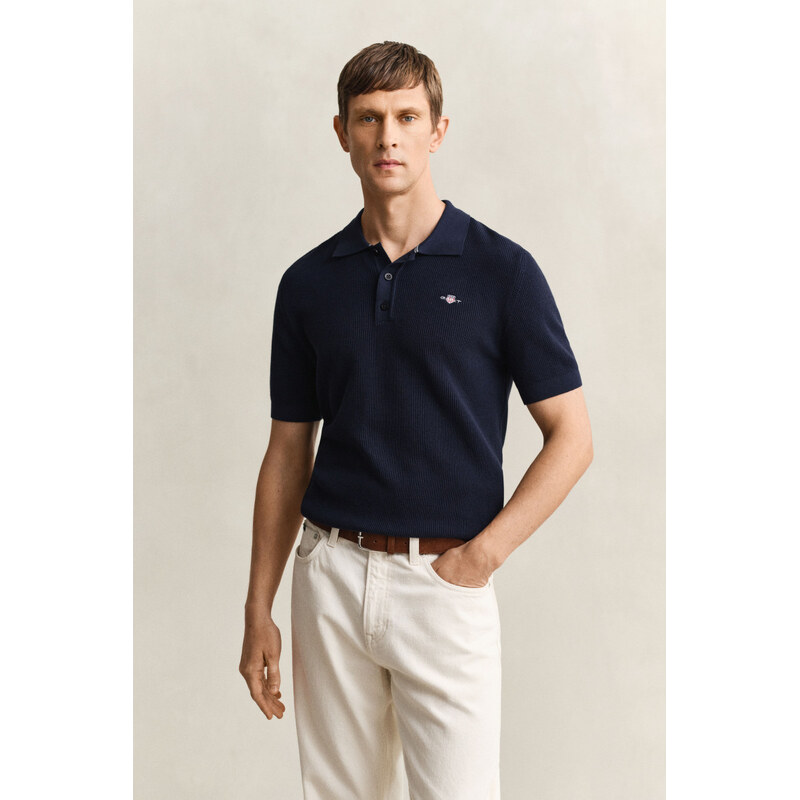 SVETR GANT MICRO TEXTURED COTTON SS POLO EVENING BLUE