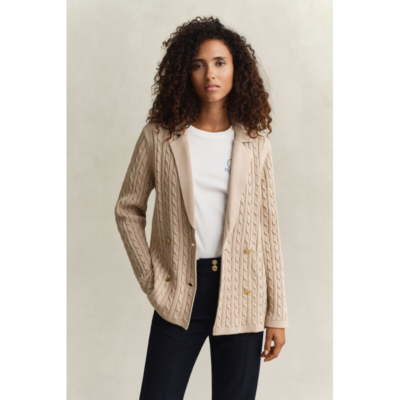 KARDIGÁN GANT CABLE KNIT CLUB BLAZER OAT BEIGE 112758595