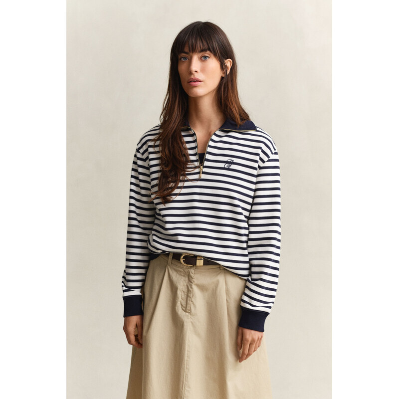 MIKINA GANT STRIPED HALF ZIP SWEAT EVENING BLUE 112888171