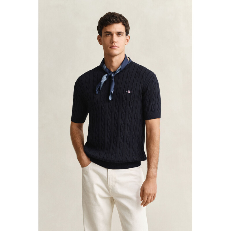 SVETR GANT COTTON CABLE SS C-NECK EVENING BLUE