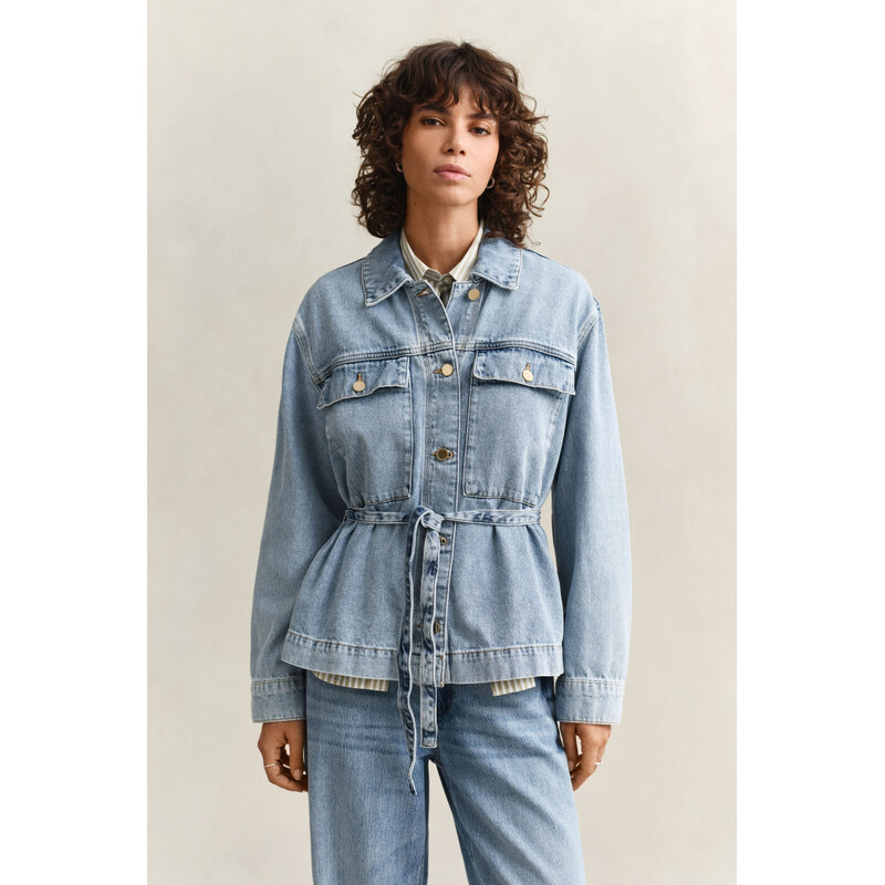 BUNDA GANT DENIM JACKET WITH TIE DETAIL LIGHT BLUE WORN IN 113100111