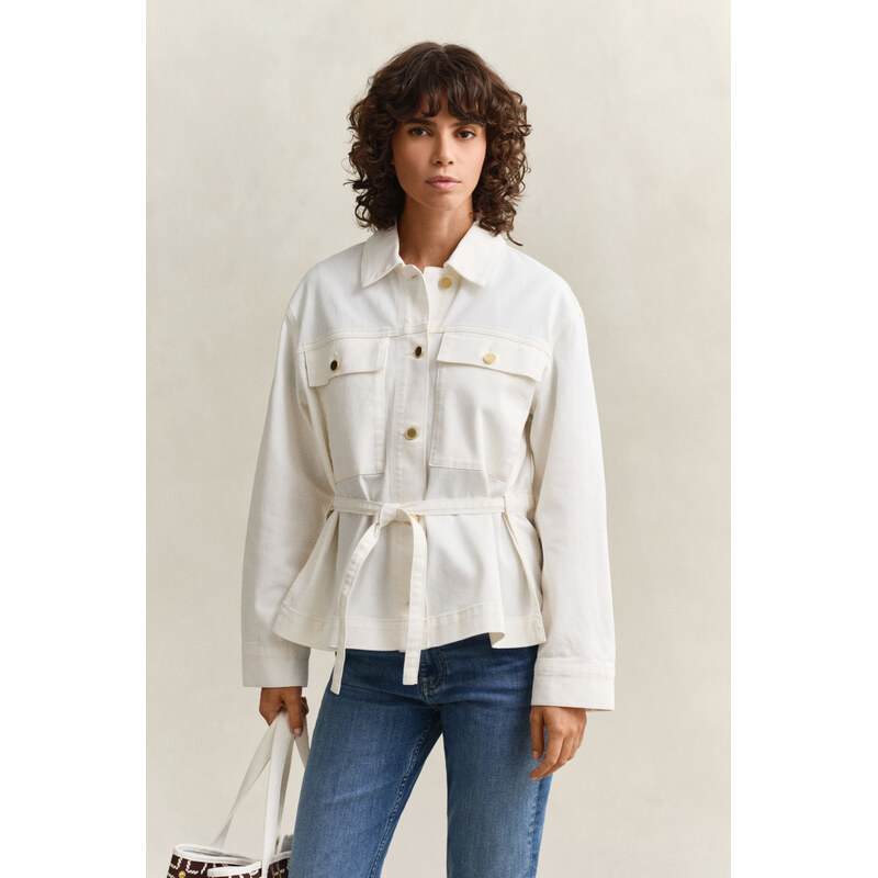 BUNDA GANT DENIM JACKET WITH TIE DETAIL EGGSHELL
