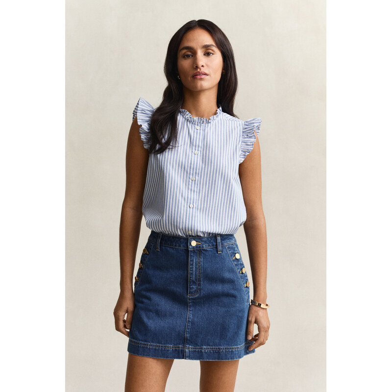 HALENKA GANT STRIPE CTN RUFFLE BLOUSE PALACE BLUE