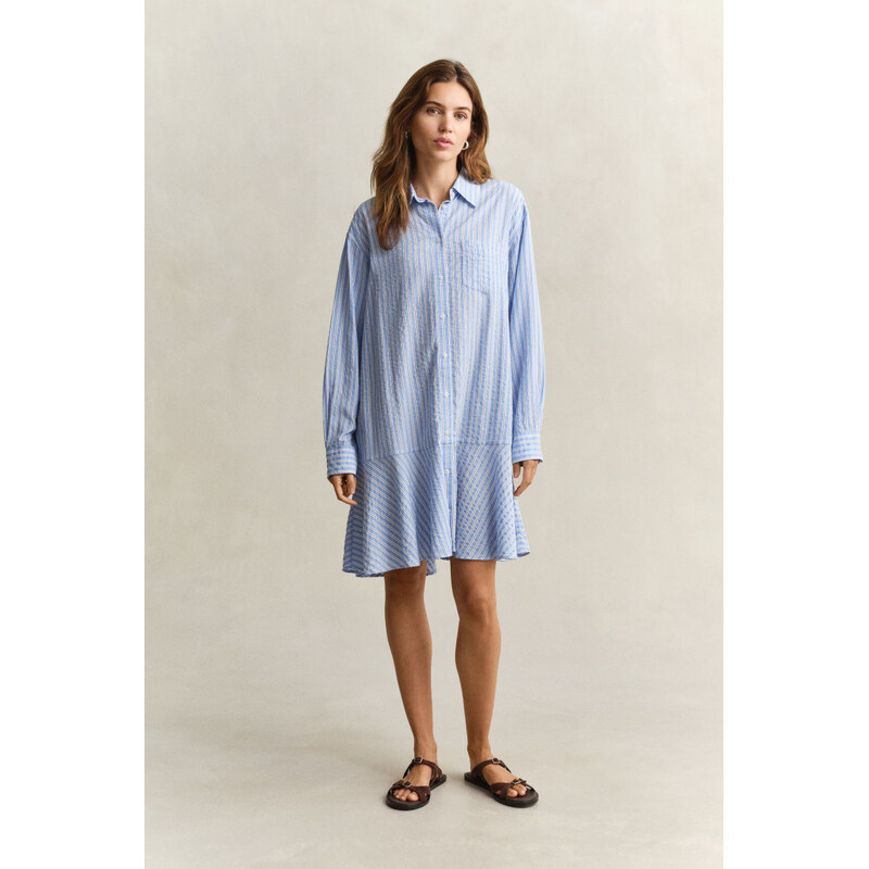 ŠATY GANT STRIPE SEERSUCKER SHIRT DRESS PALACE BLUE