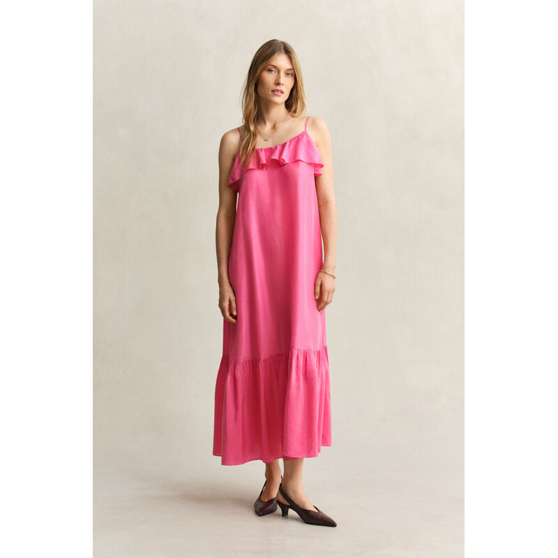 ŠATY GANT SILK STRAP MIDI DRESS BRIGHT FUSCHIA