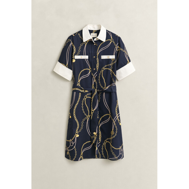 ŠATY GANT PRINTED CONTRAST SS SHIRT DRESS EVENING BLUE