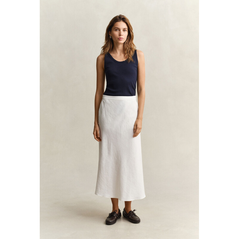 SUKNĚ GANT FLARED LINEN BLEND SKIRT EGGSHELL