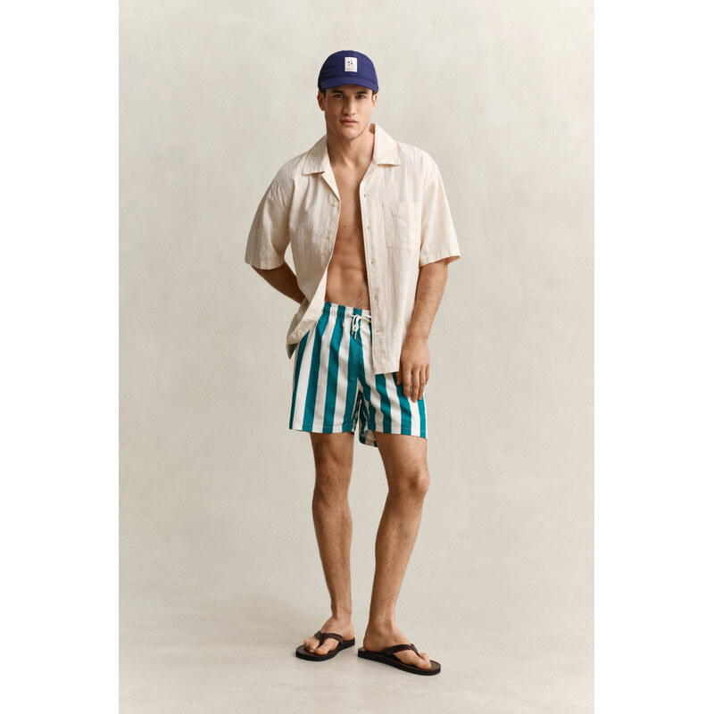PLAVKY GANT BLOCK STRIPED SWIM SHORTS AQUA BLUE