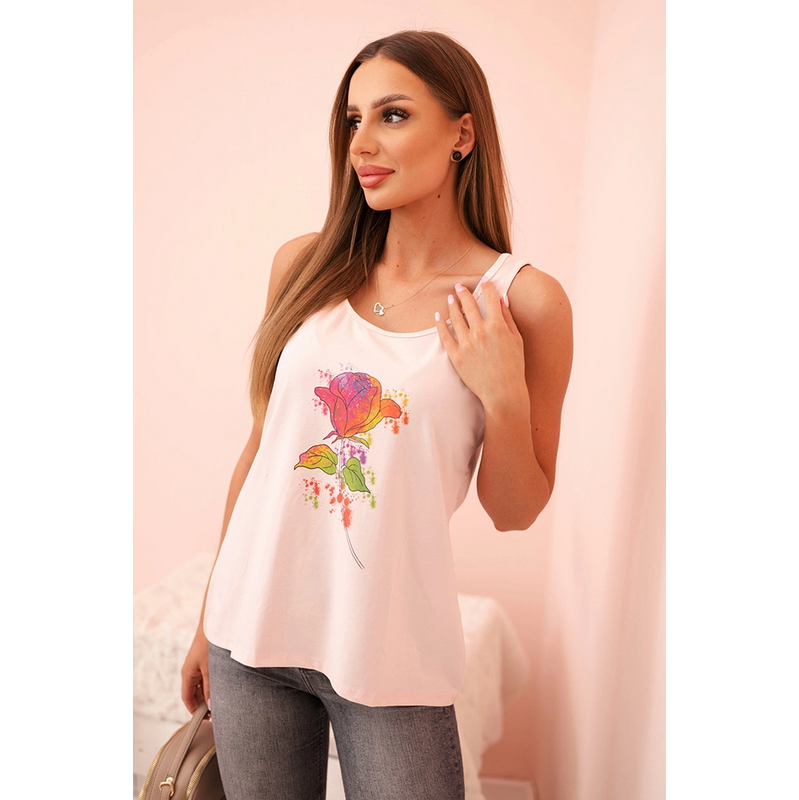 Kesi Dámská bavlněná halenka na ramínka s květinovým potiskem ecru 113621962