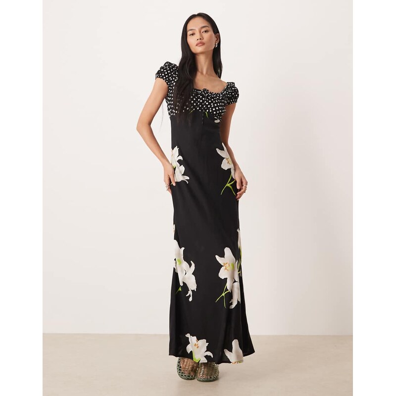 ASOS DESIGN scoop neck maxi dress with frill and tie detail in