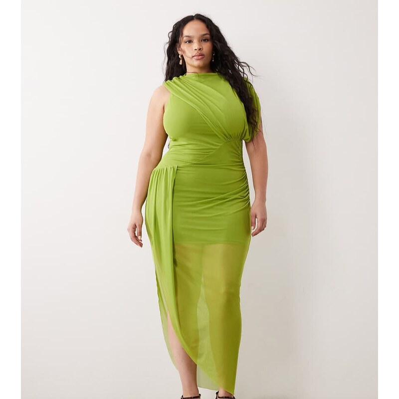 ASOS Curve ASOS DESIGN Curve mesh draped midi dress with cape