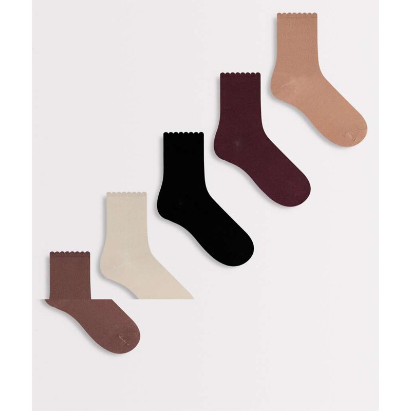 Vero Moda 5 pack scallop top ankle socks in neutrals-Multi 113623543
