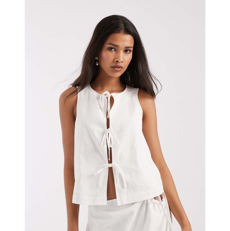 4th & Reckless cotton tie front beach waistcoat top co-ord in