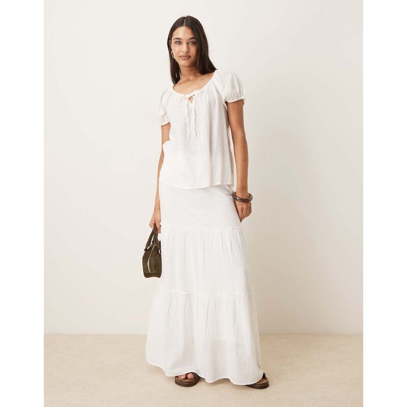 AWARE high waist boho tiered maxi skirt in white 115519551