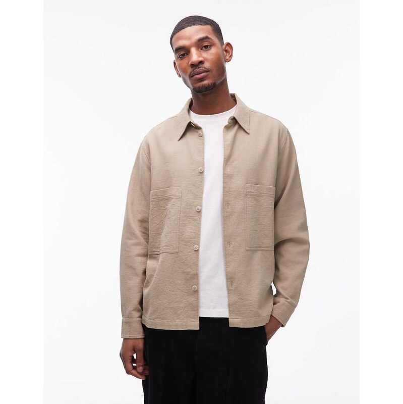 Double A By Wood Wood clay overshirt in stone-Neutral